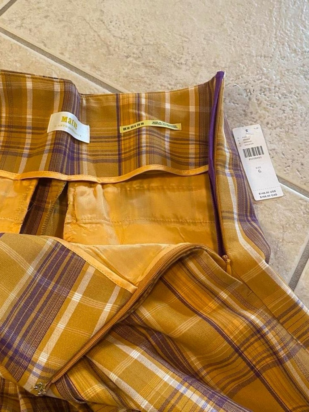 Maeve Wide-Leg culottes Pants in Mustard and Purple plaid - Picture 4 of 8